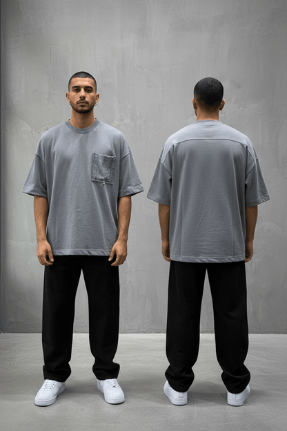 T-Shirt Oversize Gris – Poche Denim AJ6368 - ZG PREMIUM