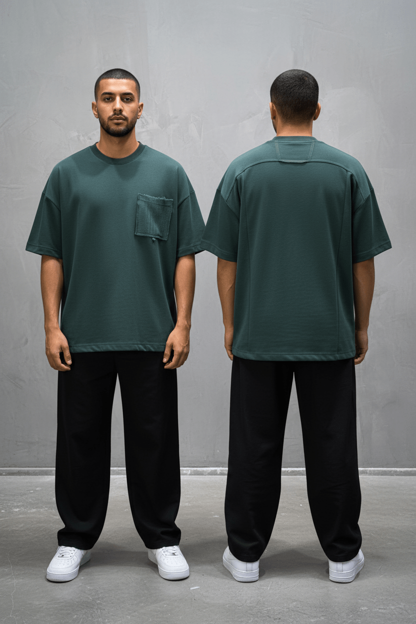 T-Shirt Oversize vert – Poche Denim AJ6368 - ZG PREMIUM