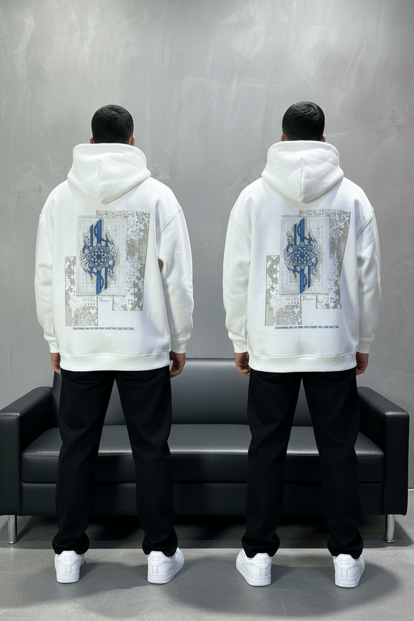 Hoodie Blanc Design Artistique Bleu Oversize 5012 - ZG PREMIUM