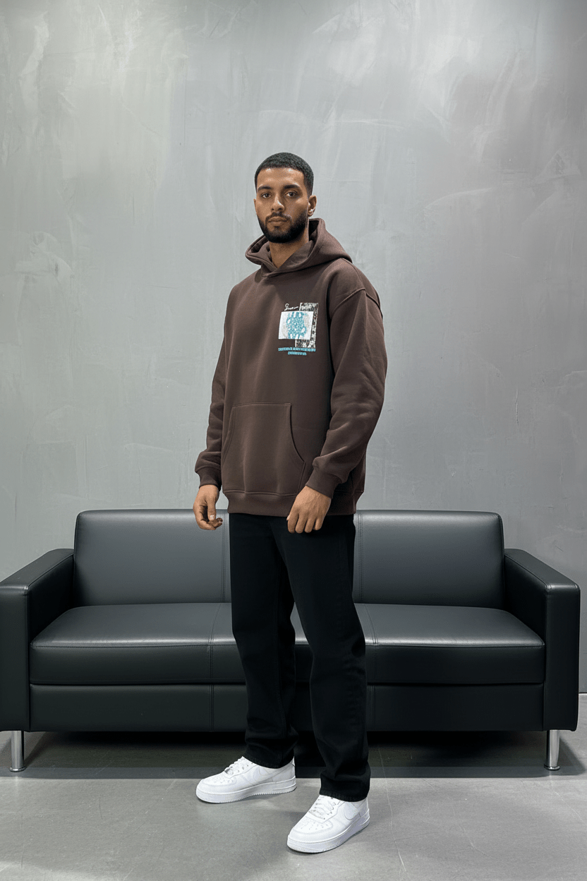 Hoodie Marron Design Artistique Bleu Oversize 5012 - ZG PREMIUM