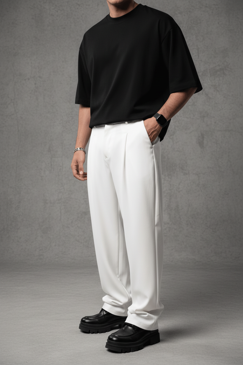 Pantalon Large blanc à Plis BGY1029