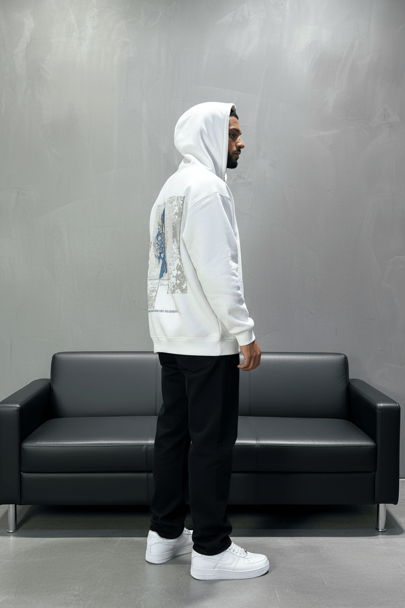 Hoodie Blanc Design Artistique Bleu Oversize 5012 - ZG PREMIUM