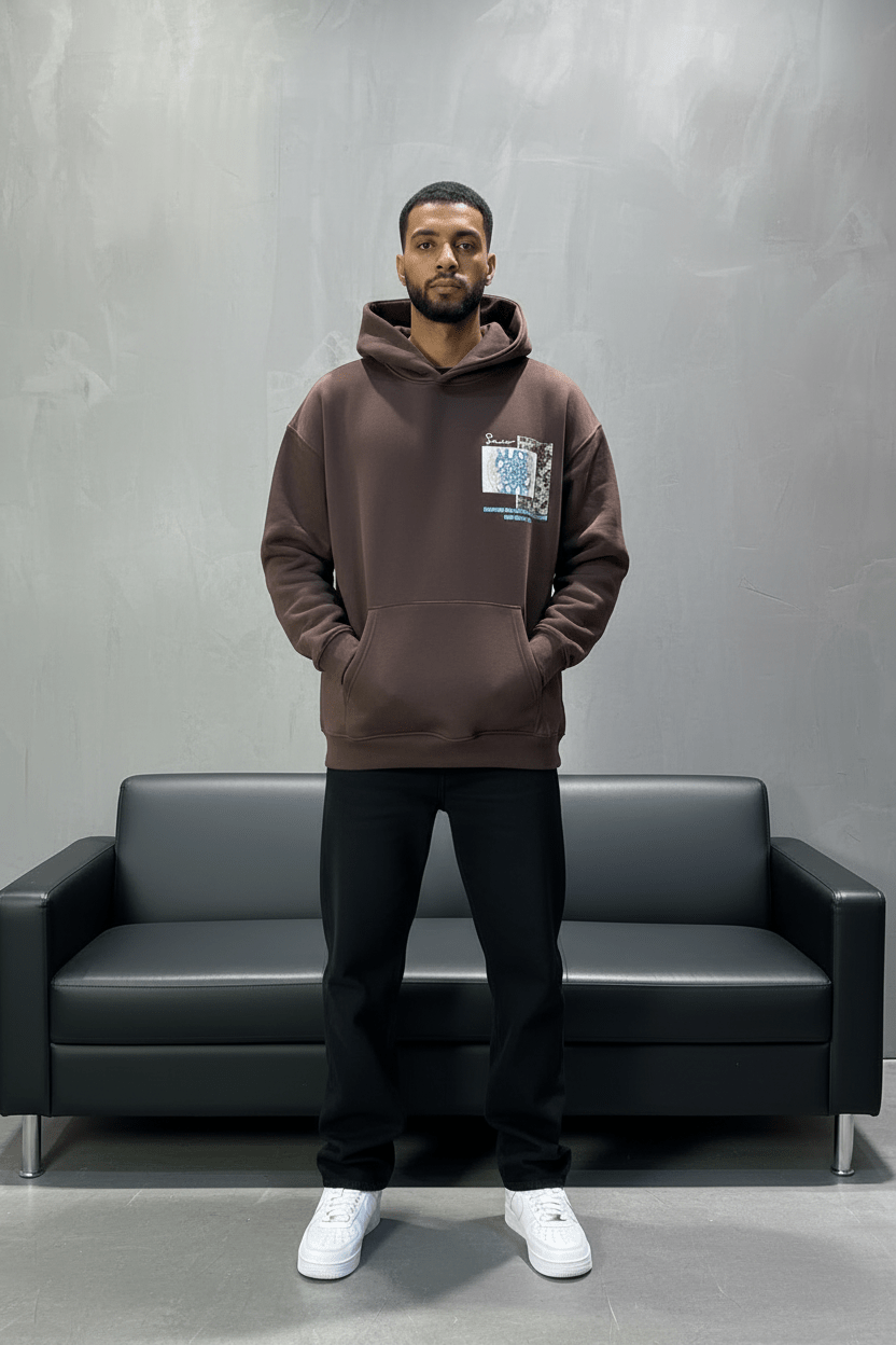 Hoodie Marron Design Artistique Bleu Oversize 5012 - ZG PREMIUM
