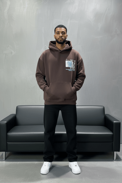 Hoodie Marron Design Artistique Bleu Oversize 5012 - ZG PREMIUM