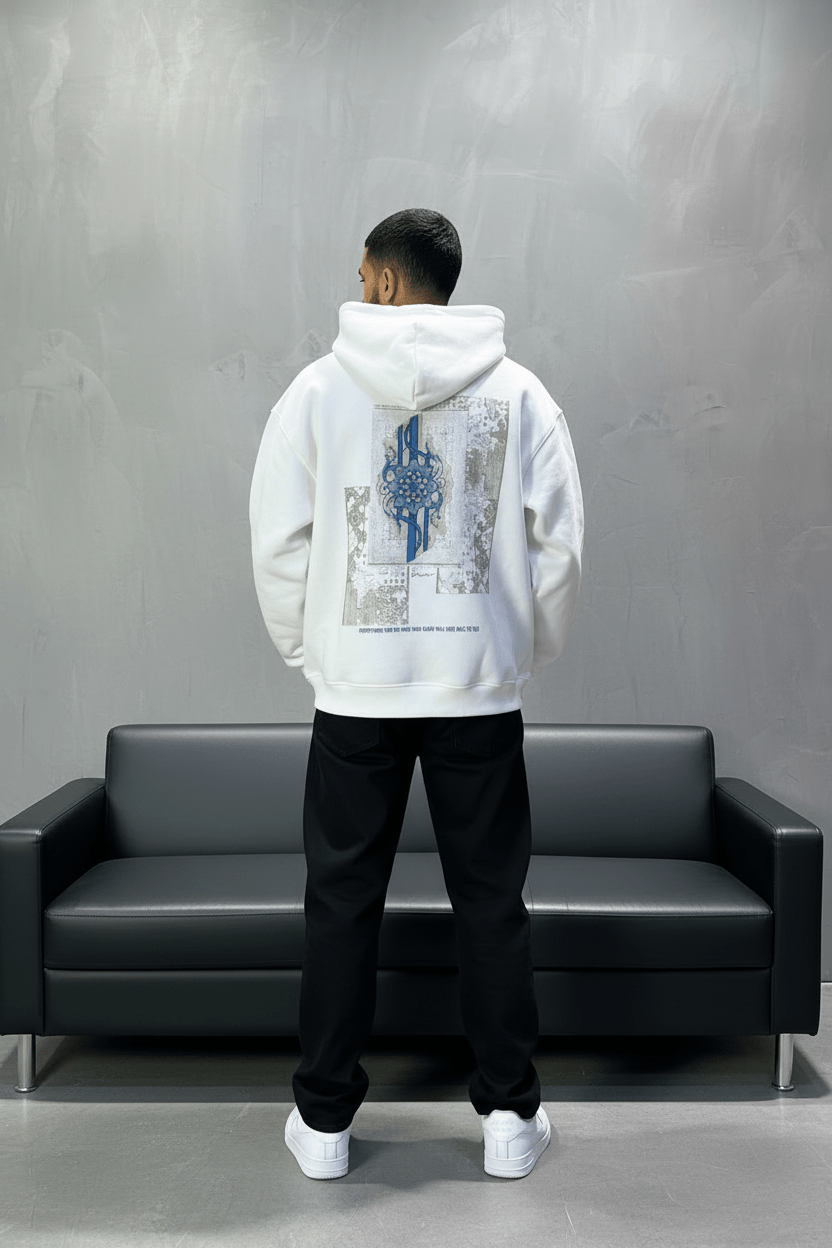 Hoodie Blanc Design Artistique Bleu Oversize 5012 - ZG PREMIUM