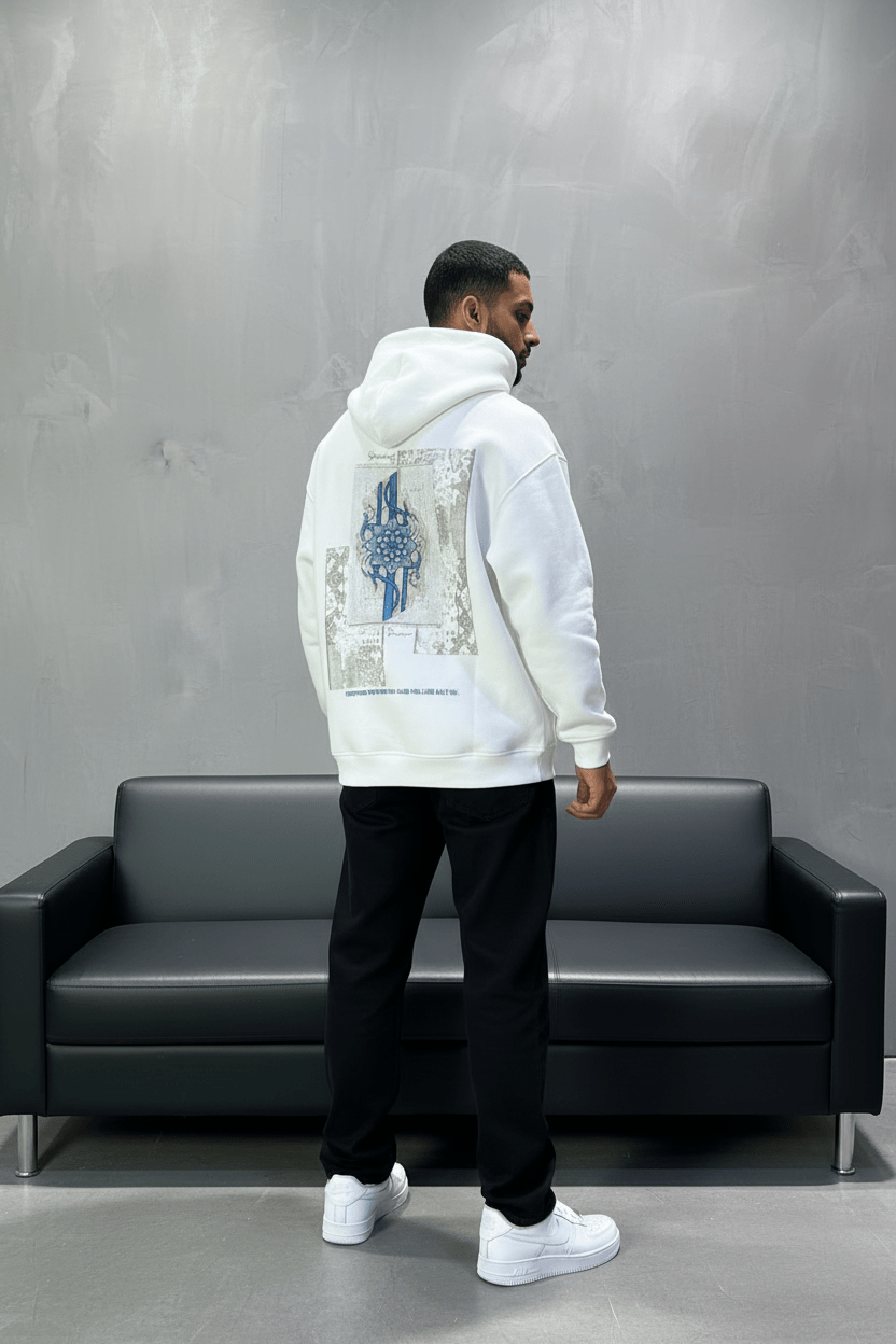 Hoodie Blanc Design Artistique Bleu Oversize 5012 - ZG PREMIUM