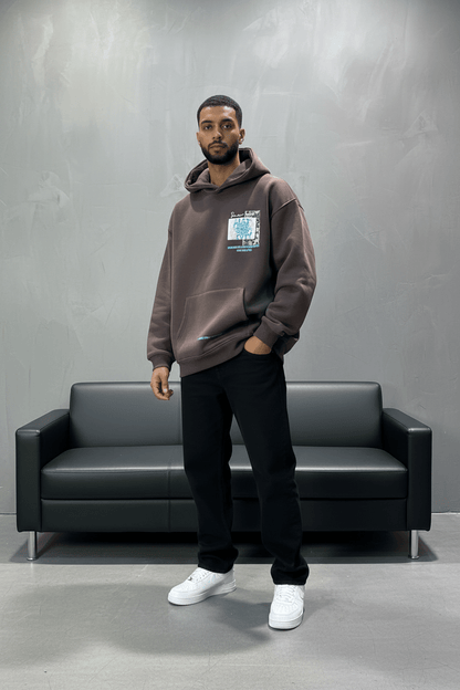 Hoodie Marron Design Artistique Bleu Oversize 5012 - ZG PREMIUM