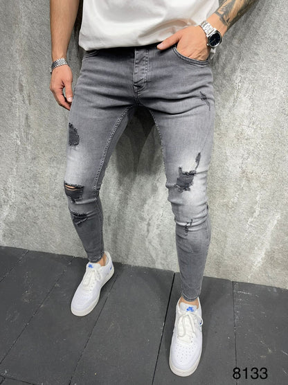 jeans gris Déchiré 8133