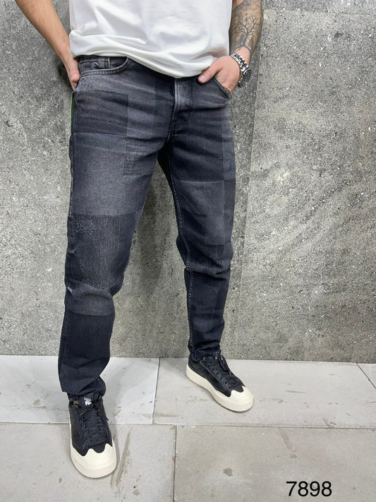 JEANS LARGE GRIS NOIR B7898/K50