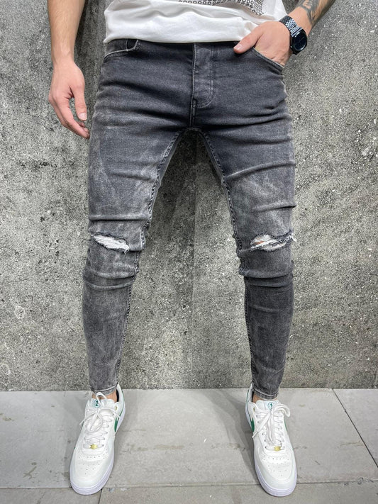 JEANS GRIS NOIR Déchiré B6947