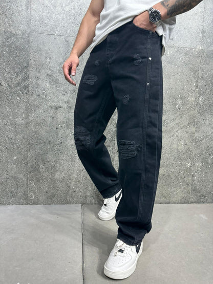 Jeans Baggy Noir Destroyé Heavy Ripped — B8527