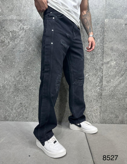 Jeans Baggy Noir Destroyé Heavy Ripped — B8527