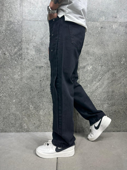 Jeans Baggy Noir Destroyé Heavy Ripped — B8527
