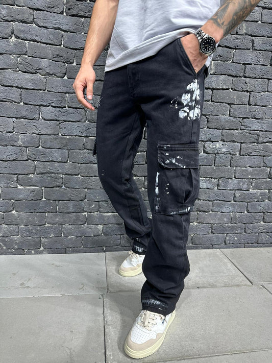JEANS CARGO BLACK  B8798