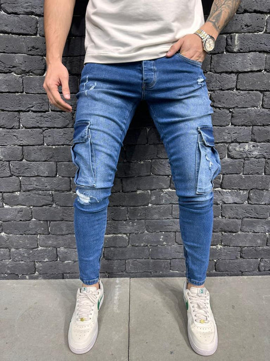 JEANS CARGO  BLUE B8866