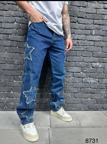 Jeans Blue Baggy Large à Étoiles B8731