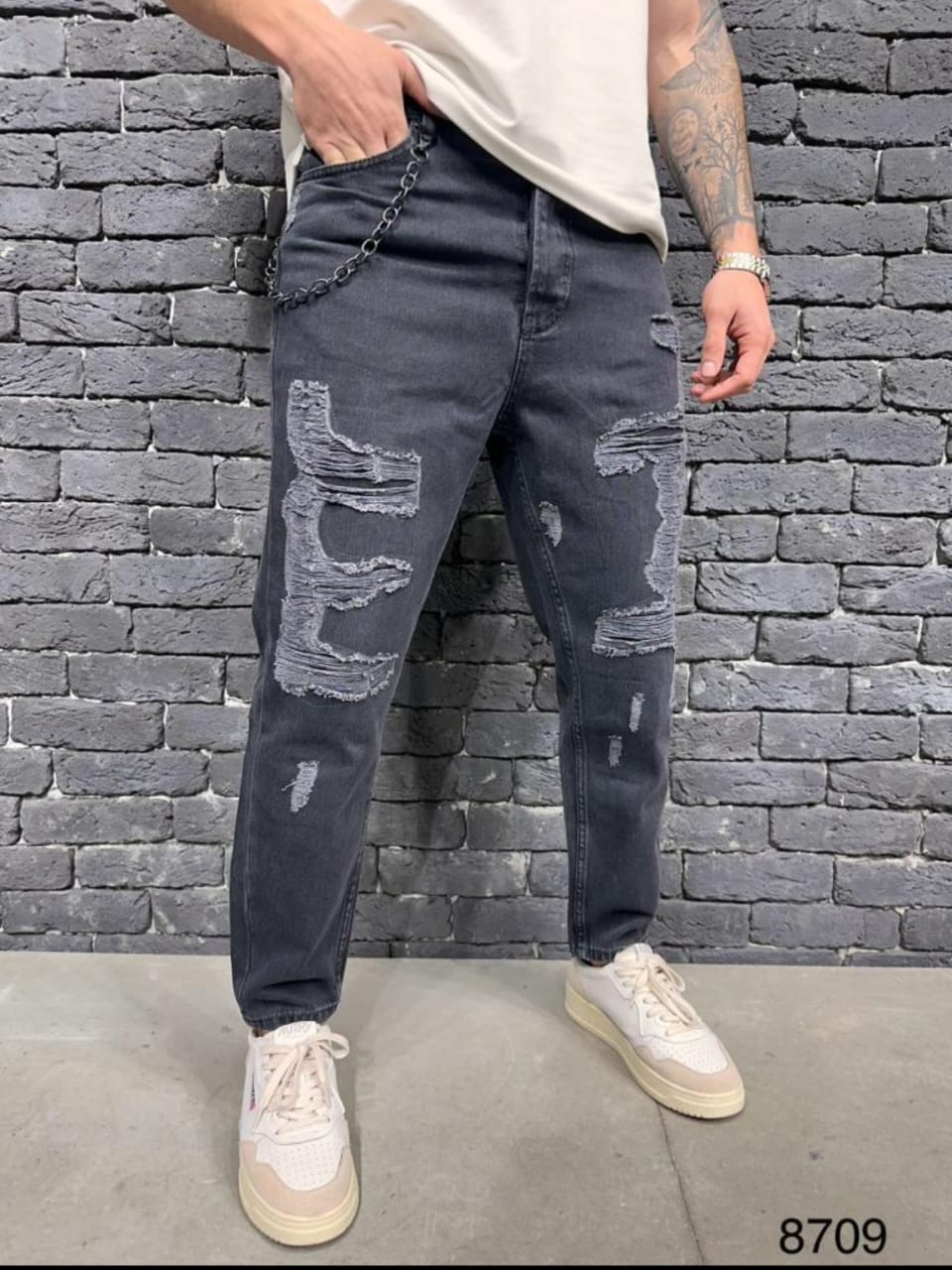 JEANS DROIT BLACK  B8709