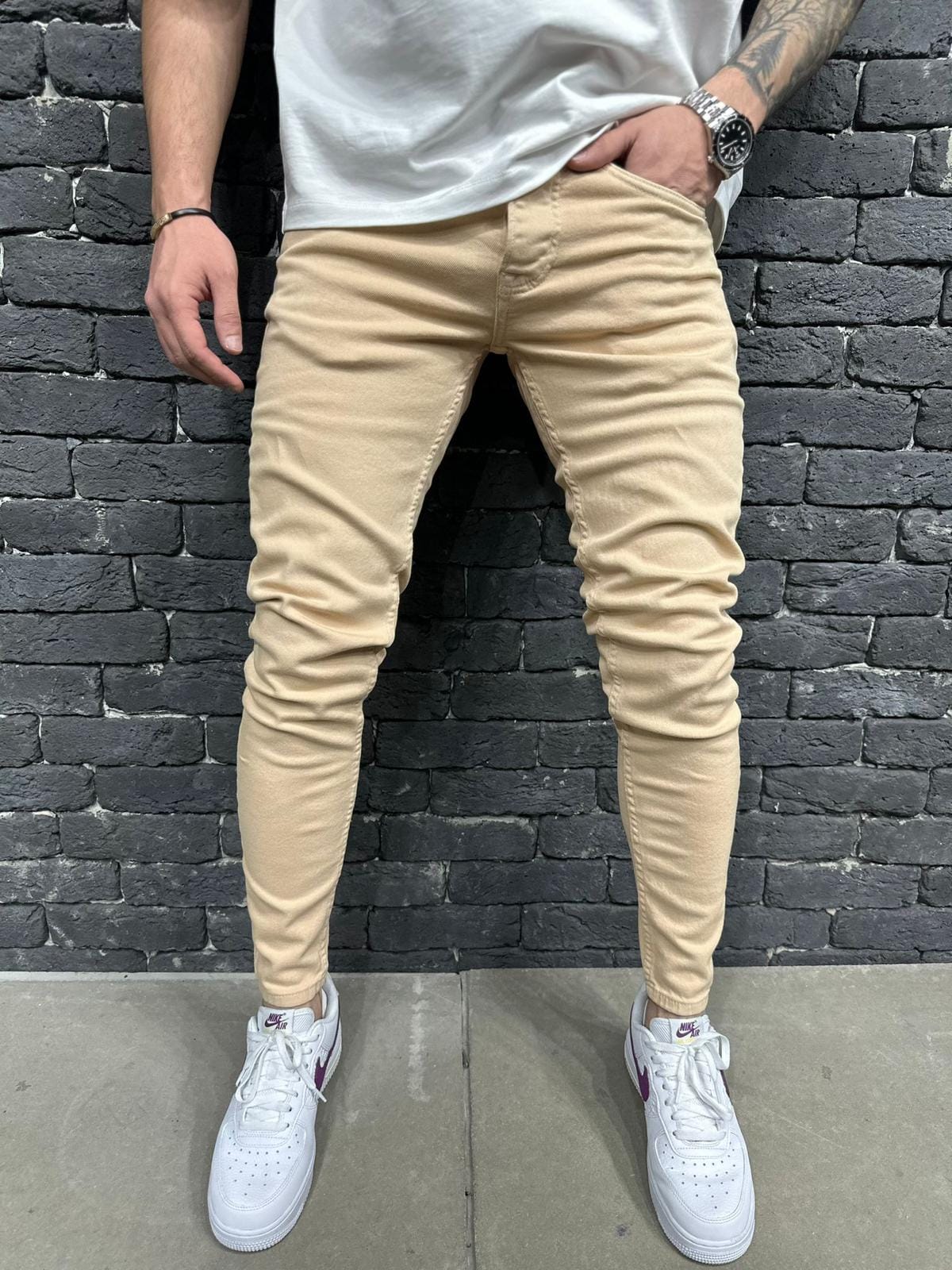 JEANS SLIM BEIGE  B9112