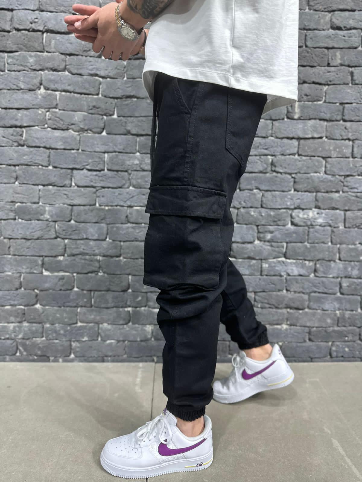 JEANS CARGO BLACK B9000