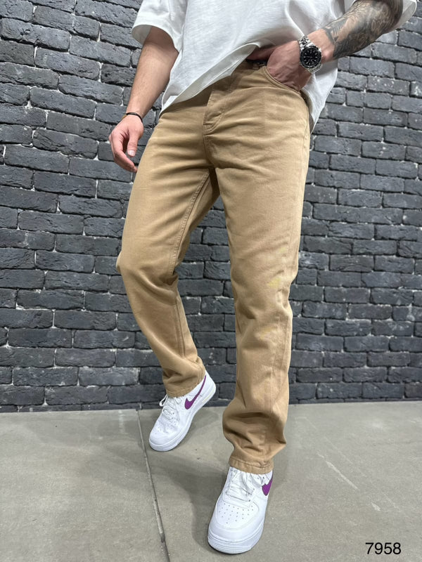 Jeans Droit Beige Camel — B7958