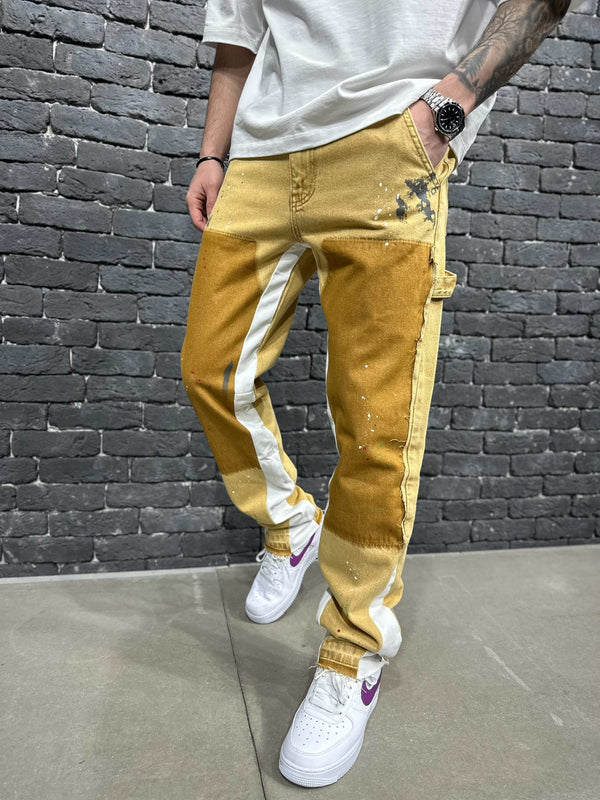 Jean Baggy Bicolore Caramel — Paint Splatter B9151