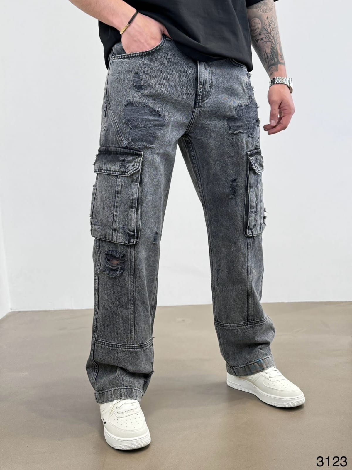 JEANS BLACK CARGO BAGGY ES3123