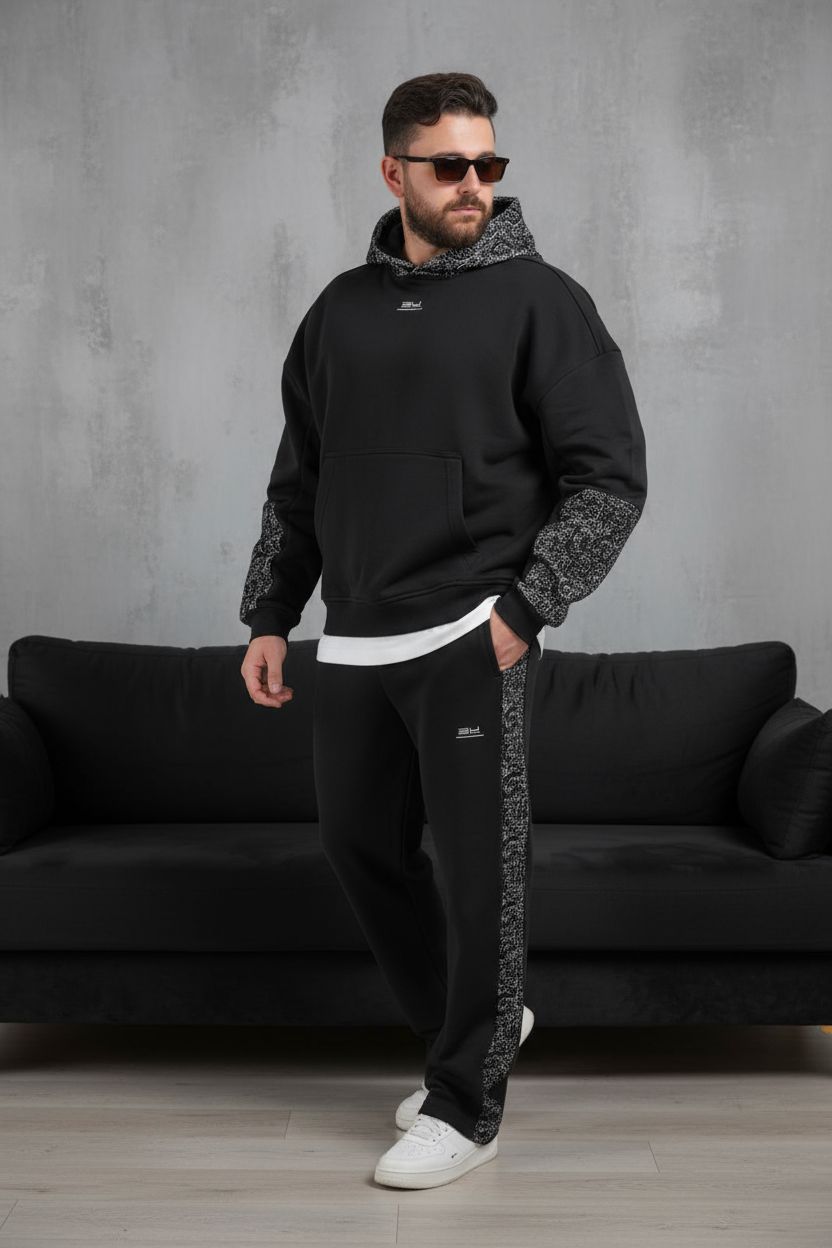 Ensemble survêtement oversize homme noir 6521