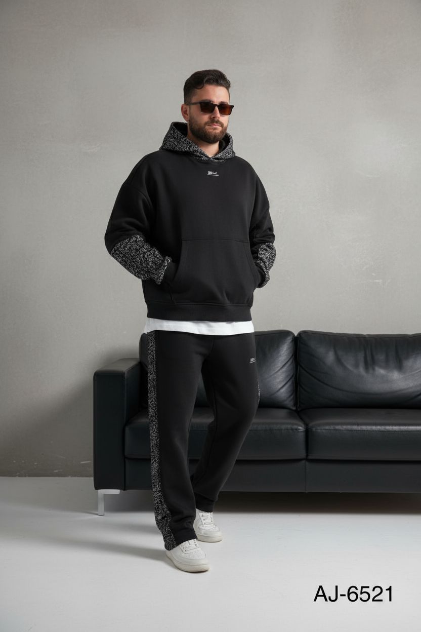 Ensemble survêtement oversize homme noir 6521