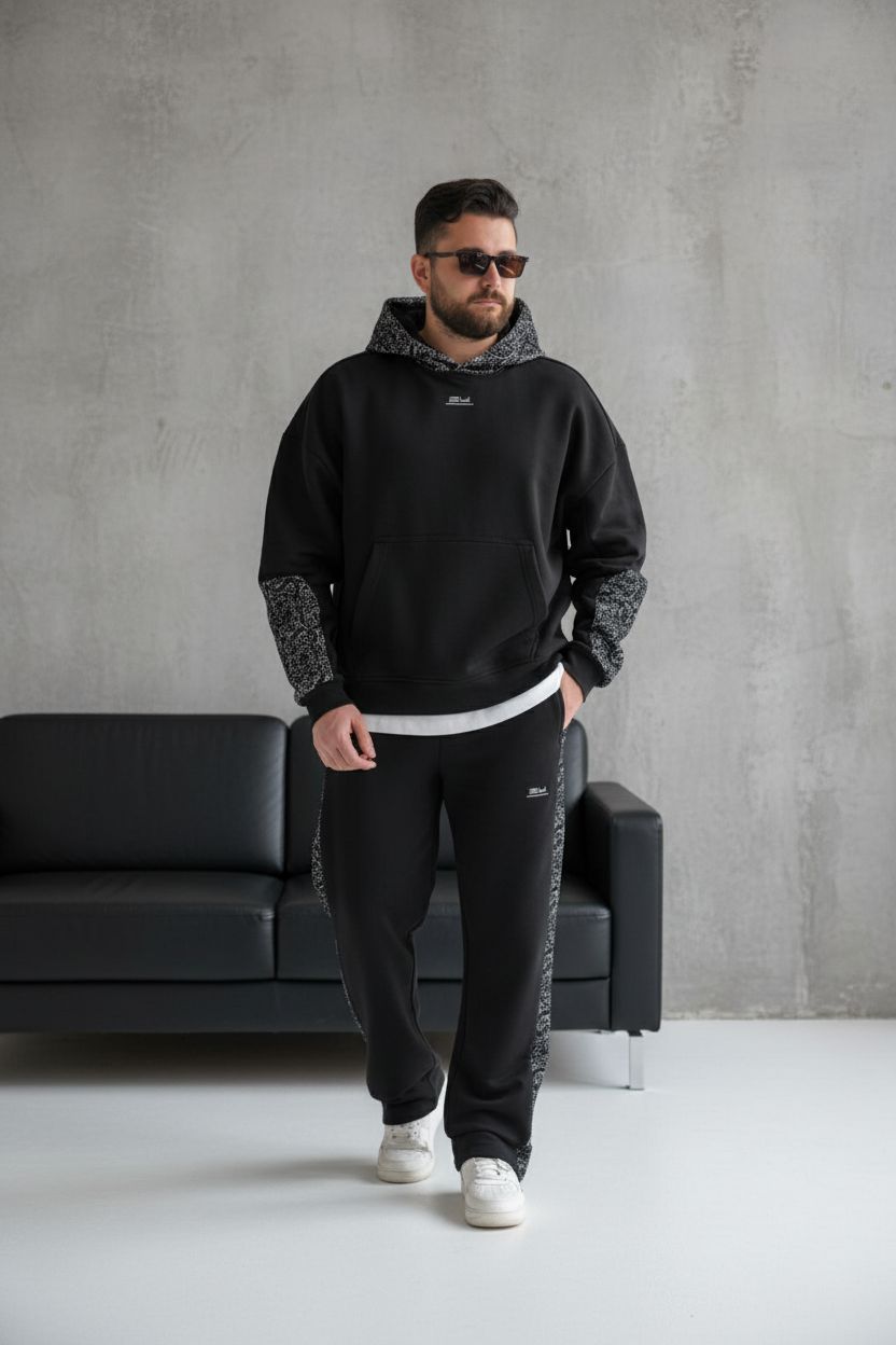 Ensemble survêtement oversize homme noir 6521