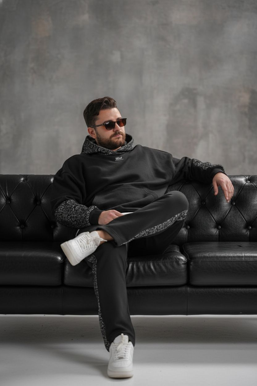Ensemble survêtement oversize homme noir 6521