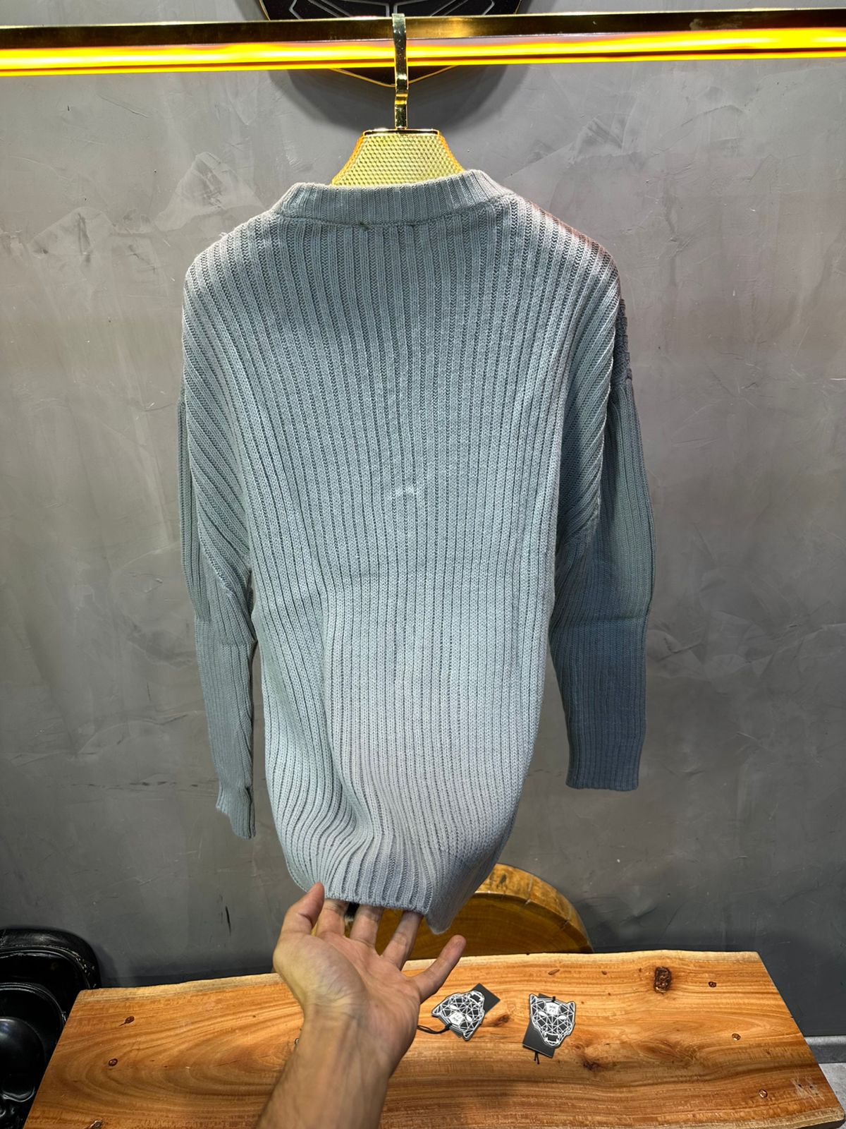 Pull gris Tricot Côtelé 1902