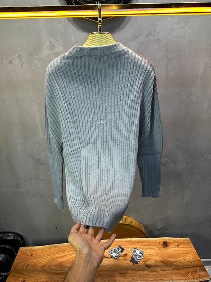 Pull gris Tricot Côtelé 1902
