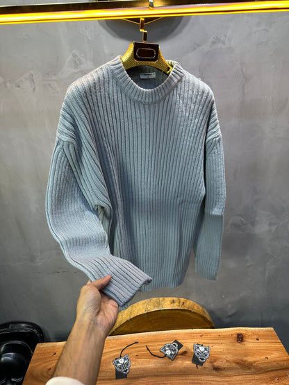 Pull gris Tricot Côtelé 1902