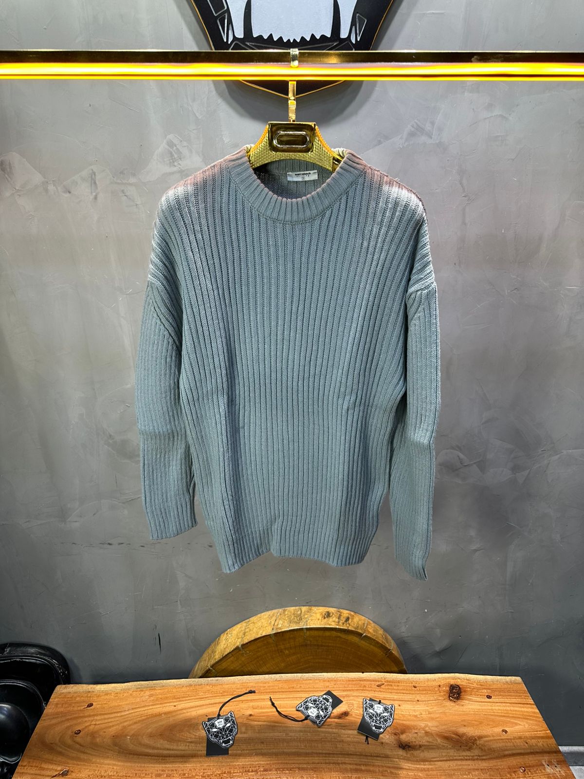 Pull gris Tricot Côtelé 1902