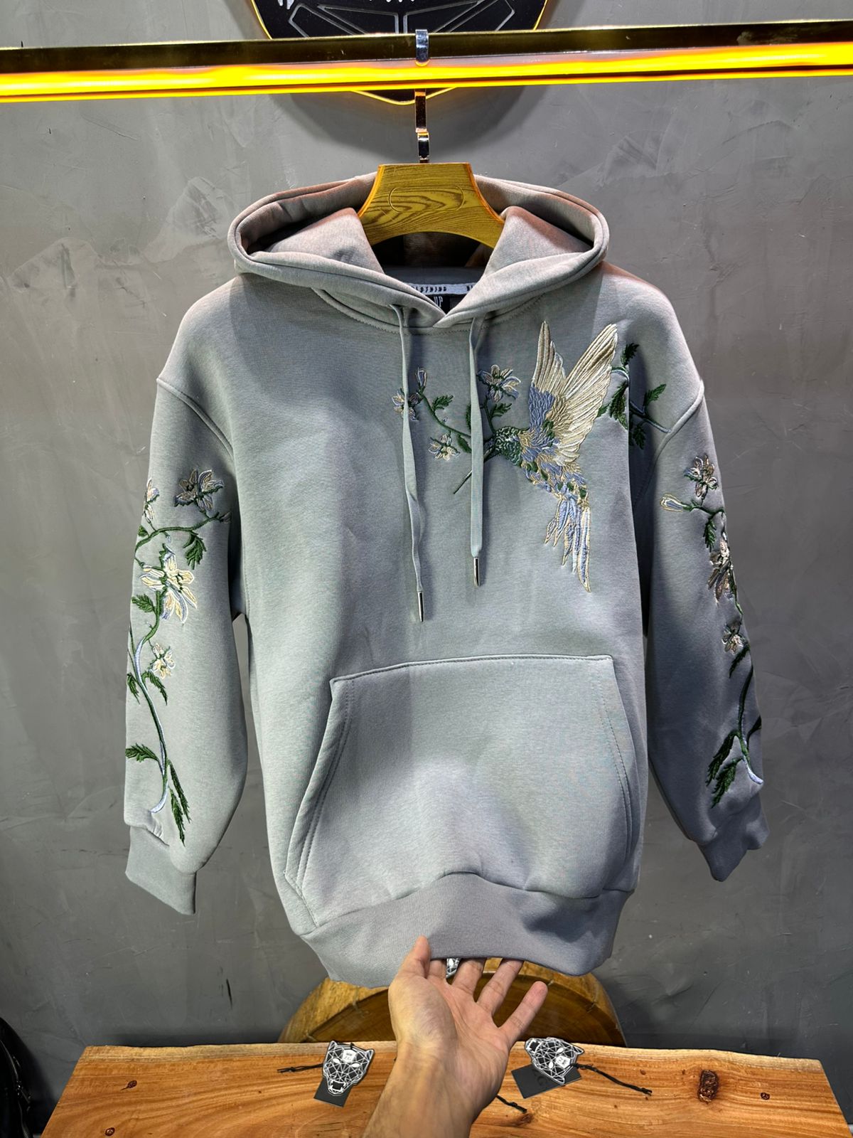 Hoodie régular size gris "Fleurs Japonaise" - ZG PREMIUM