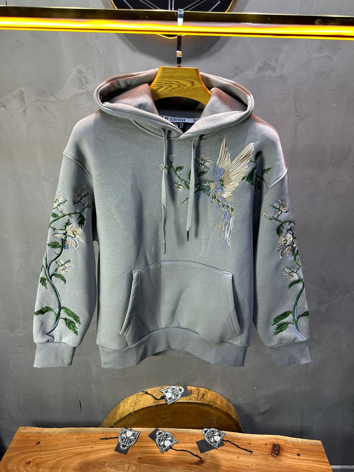 Hoodie régular size gris "Fleurs Japonaise" - ZG PREMIUM