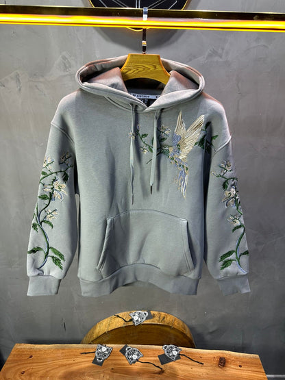 Hoodie régular size gris "Fleurs Japonaise" - ZG PREMIUM