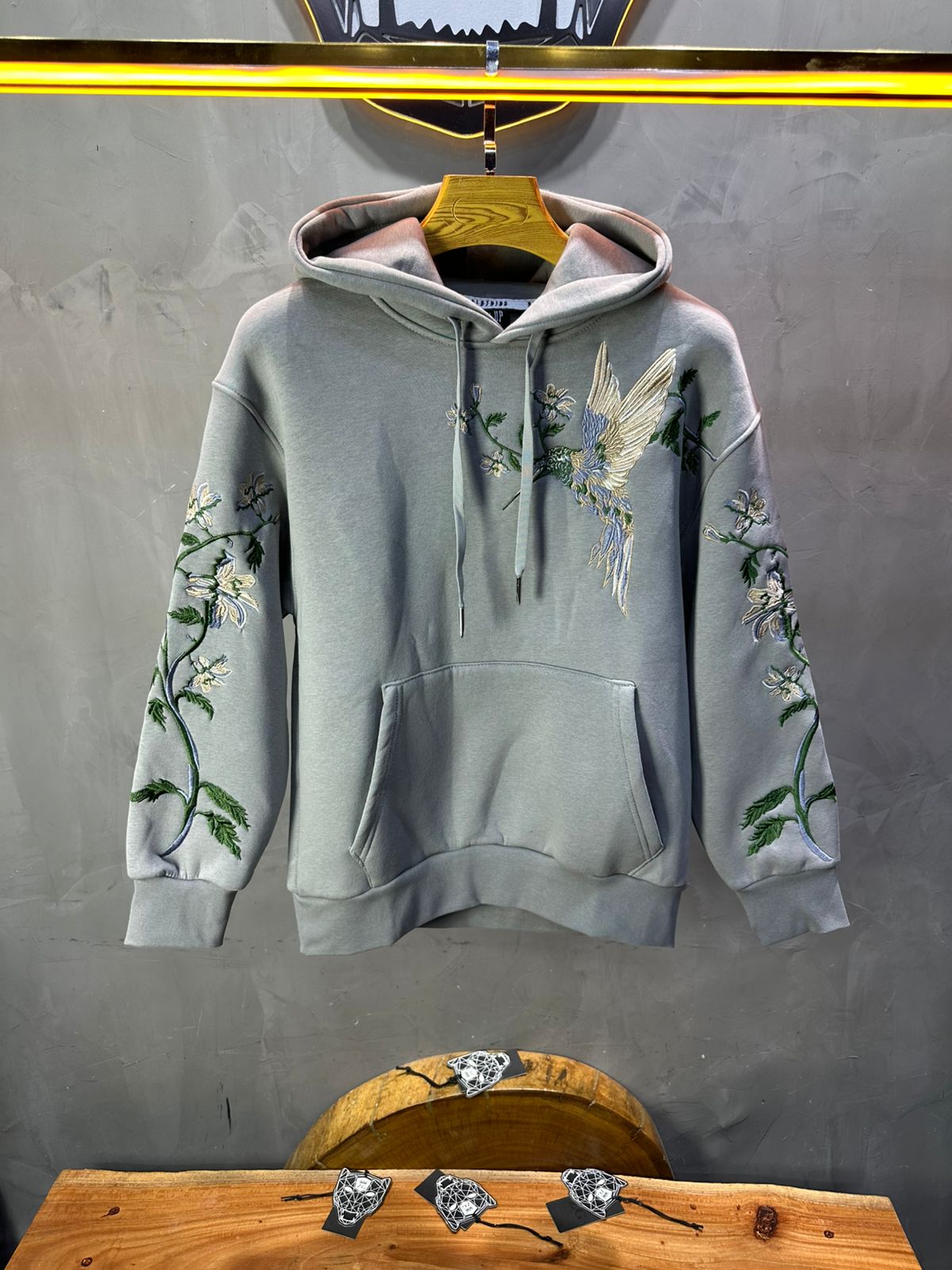 Hoodie régular size gris "Fleurs Japonaise" - ZG PREMIUM