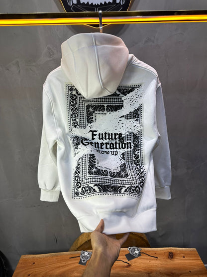 Hoodie régular size Blanc "Cadre Baroque" - ZG PREMIUM