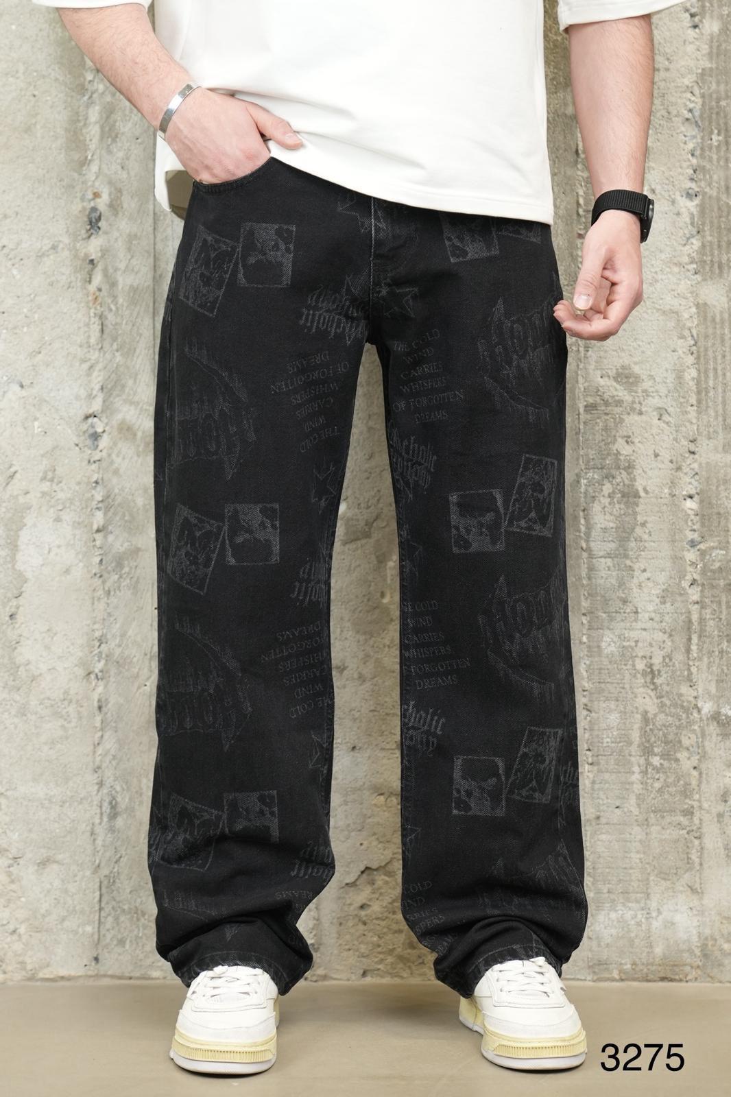 Jeans Large Noir avec Imprimé Graphique Tonal ES3275 - ZG PREMIUM