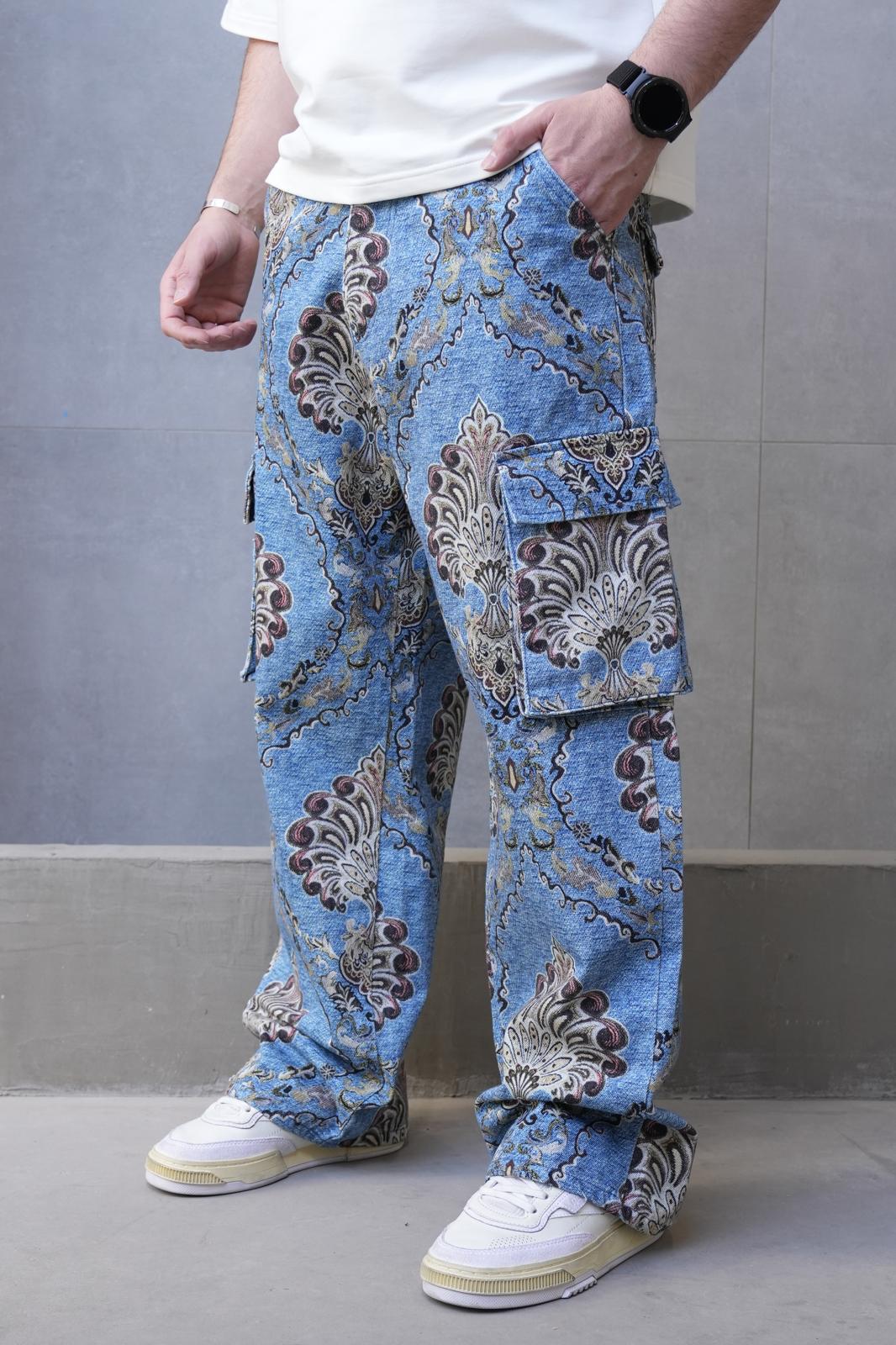 Jeans Cargo Large Bleu avec Imprimé Baroque ES3278 - ZG PREMIUM