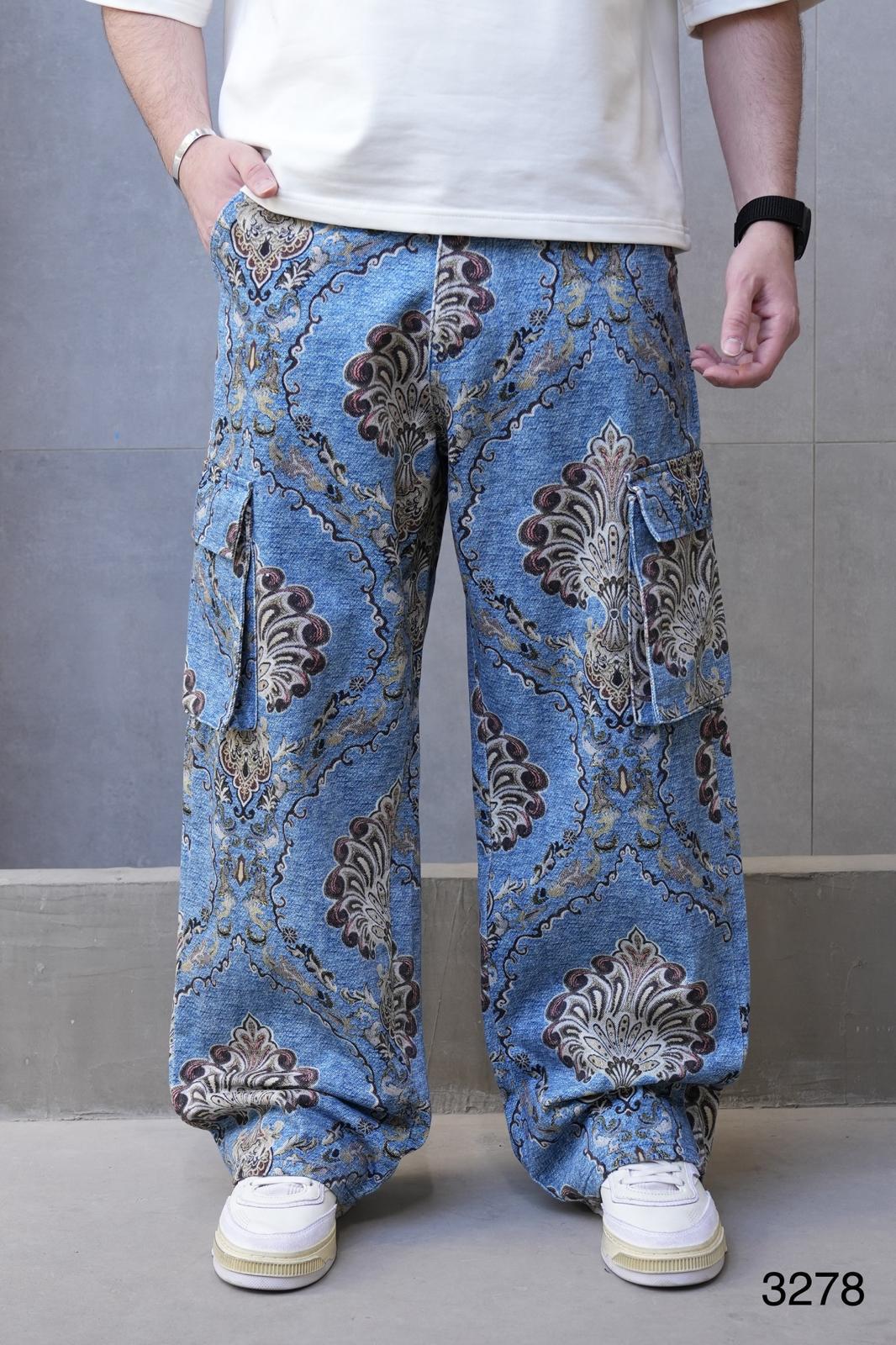 Jeans Cargo Large Bleu avec Imprimé Baroque ES3278 - ZG PREMIUM