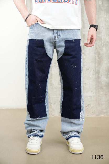 Jeans Large Bicolore Bleu Clair et Marine C1136 - ZG PREMIUM