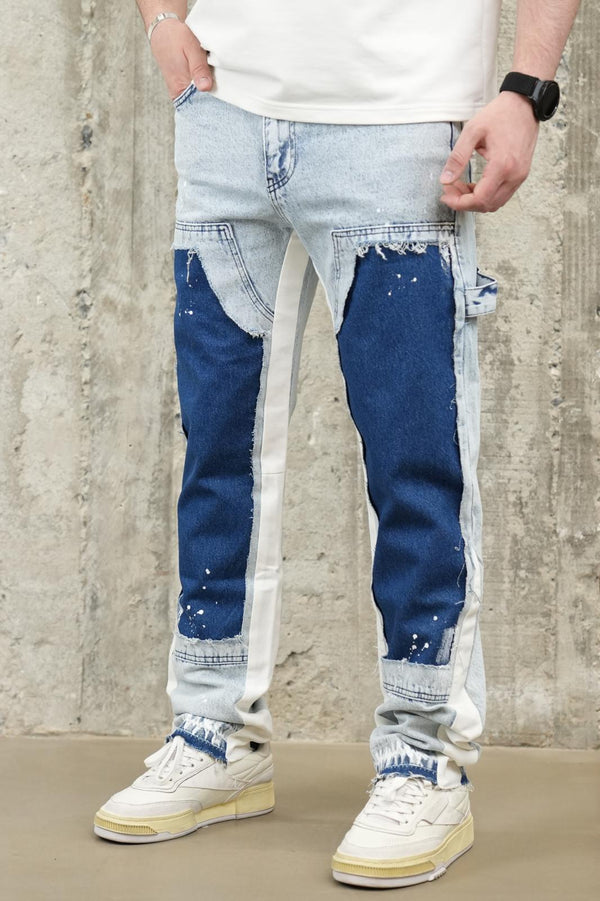 Jeans Large Bicolore Bleu Clair et Marine C1221