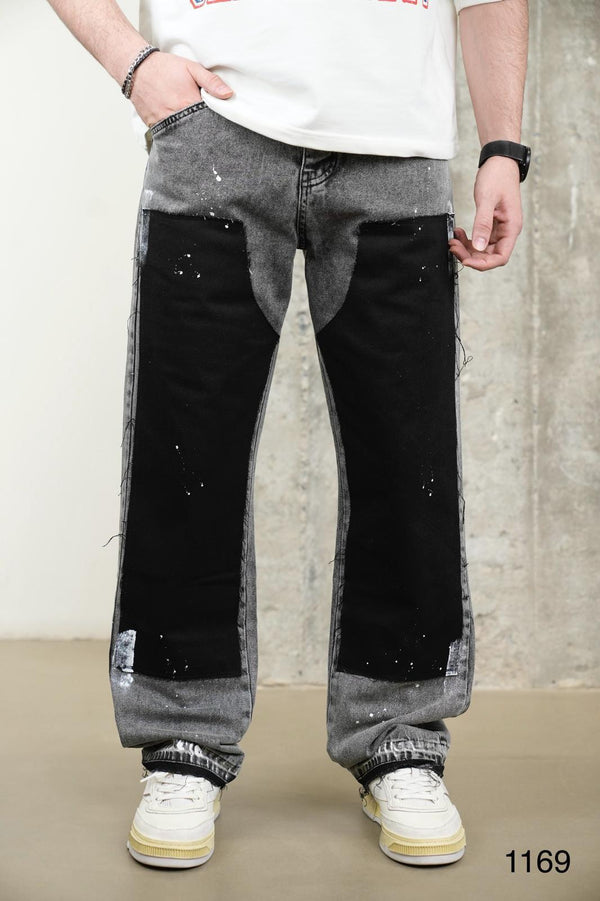 Jeans Large Bicolore Gris et Noir C1169