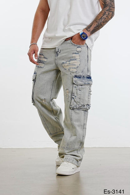 Jean Cargo Large Gris Clair Déchiré ES3141 - ZG PREMIUM