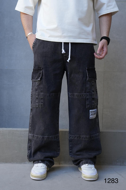 Jeans Cargo Large Noir "DENIM JOURNEY" C1283