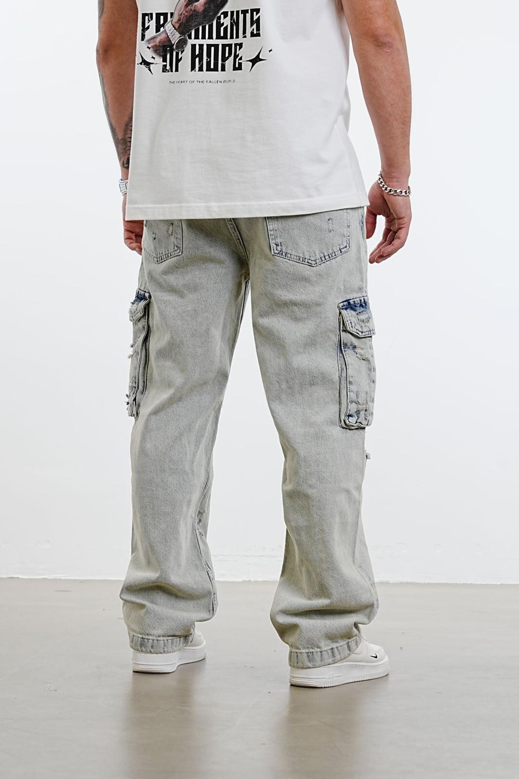 Jean Cargo Large Gris Clair Déchiré ES3141 - ZG PREMIUM