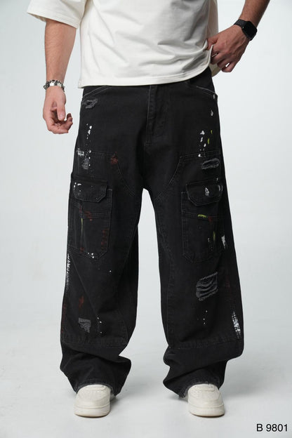 Jeans Cargo Large Noir Déchiré B9801 - ZG PREMIUM