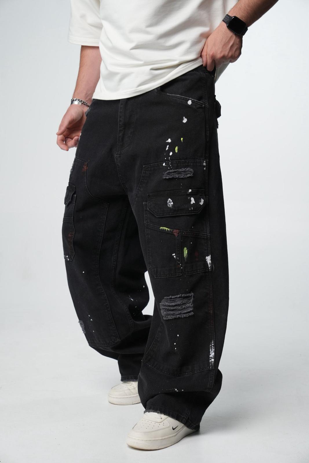 Jeans Cargo Large Noir Déchiré B9801 - ZG PREMIUM